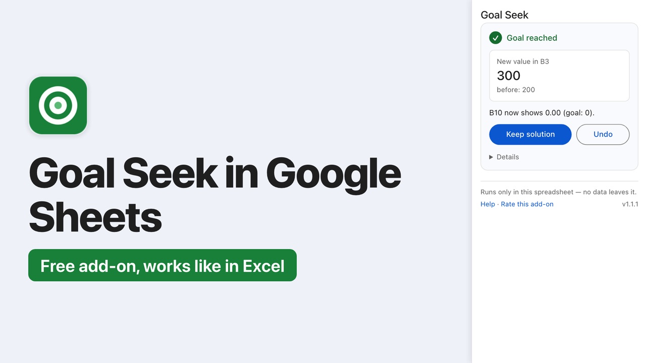Video thumbnail: Goal Seek in Google Sheets with the Goal Seek – Fast & Private sidebar